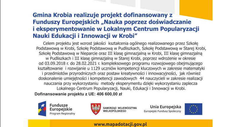 Informacja na temat realizowanego projektu dofinansowanego z Funduszy Europejskich.